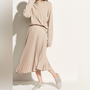 VINCE Pleated Silk Midi Skirt